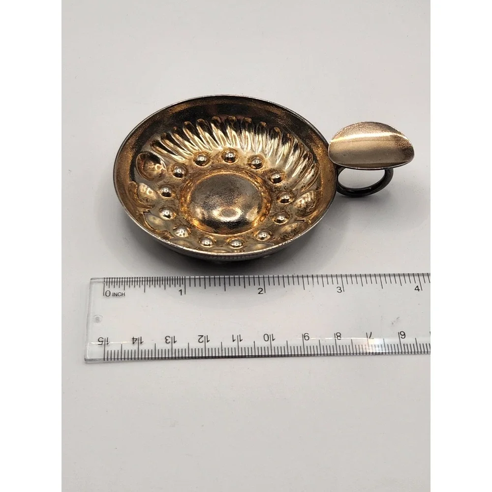 Vintage Silverplate Sommelier Wine Tasting Cup Tastevin Repousse Finger Ring 3" - Picture 2 of 5